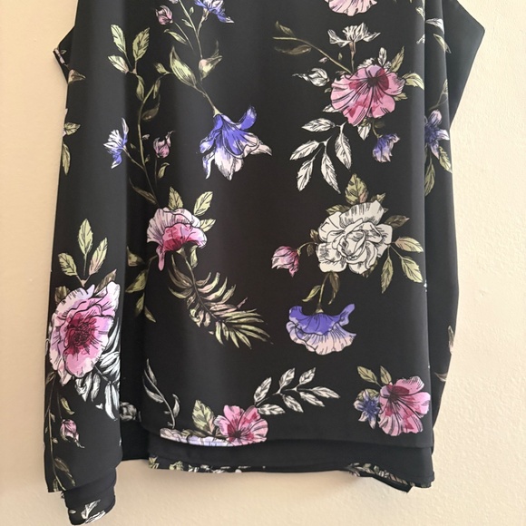 Reitmans Black Floral Print Spaghetti Strap Double Lined Blouse - Picture 9 of 14